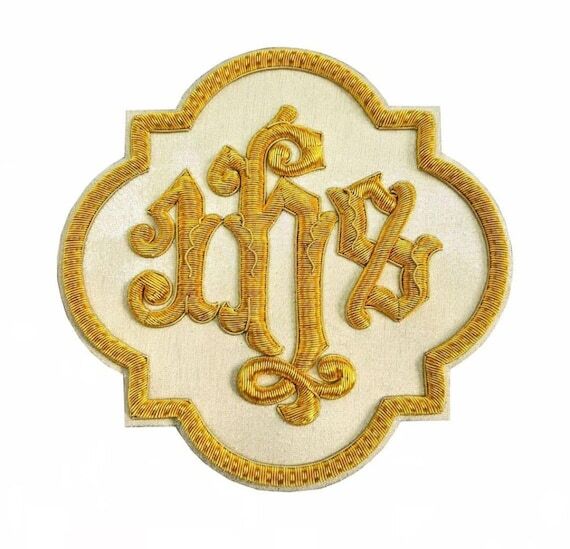 Hand Embroidered Gold IHS & Sacred Heart Appl...