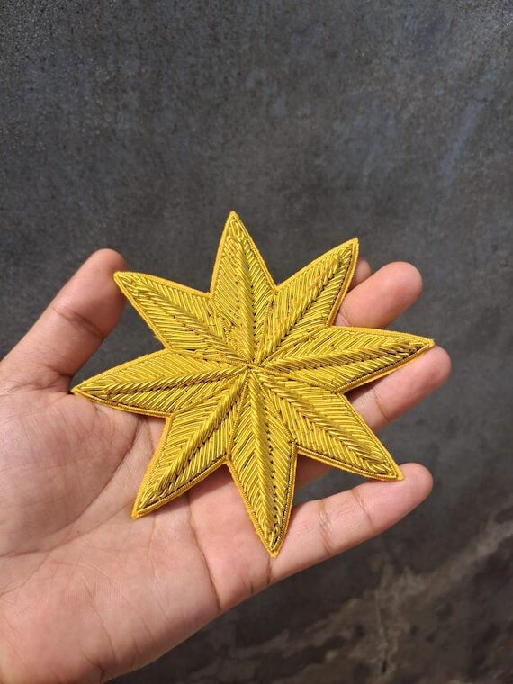 Hand Embroidered Gold Bullion Wire Star Badge...