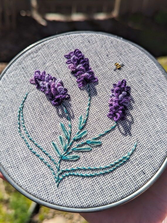 Lavender Embroidery in Vintage Hoop | Handmad...