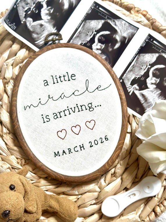 Hand Embroidered Pregnancy Announcement Sign:...
