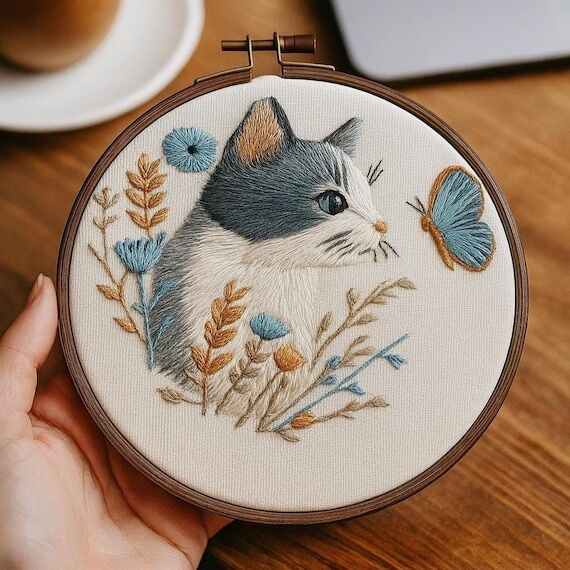 Cat Embroidery Kit for Beginners, DIY Animal ...