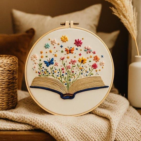Floral Book Embroidery Kit, DIY Flower Embroi...