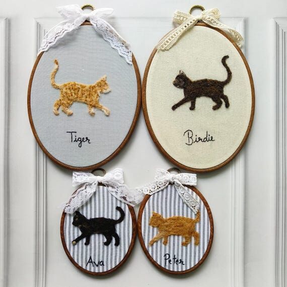 Personalized Needle Felted Cat Embroidery Hoo...