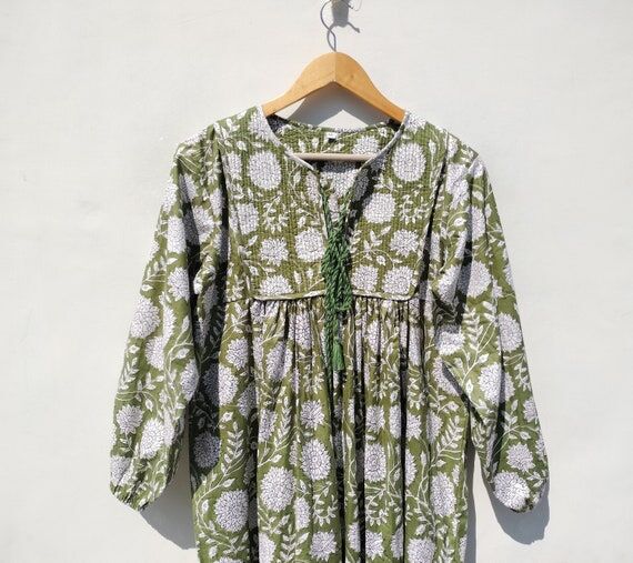 Block Print Cotton Gauze Dress: Soft Indian K...
