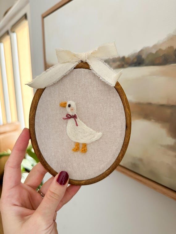 Hand Embroidered Goose Wall Decor: Nursery Ho...
