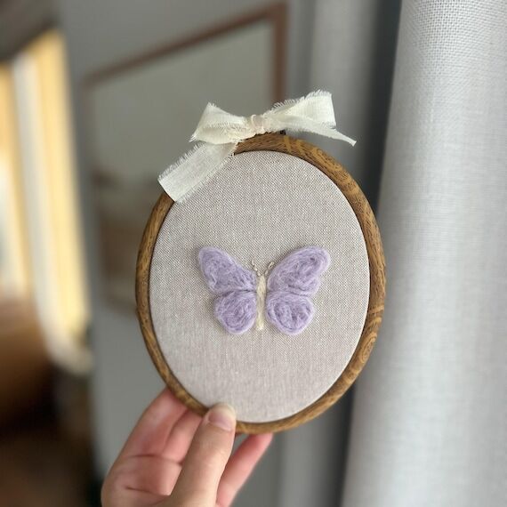 Needle Felted Butterfly Embroidery Hoop, Baby...