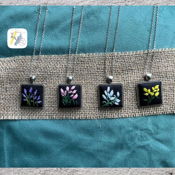 Hand Embroidered Floral Necklace: Antique Sil...