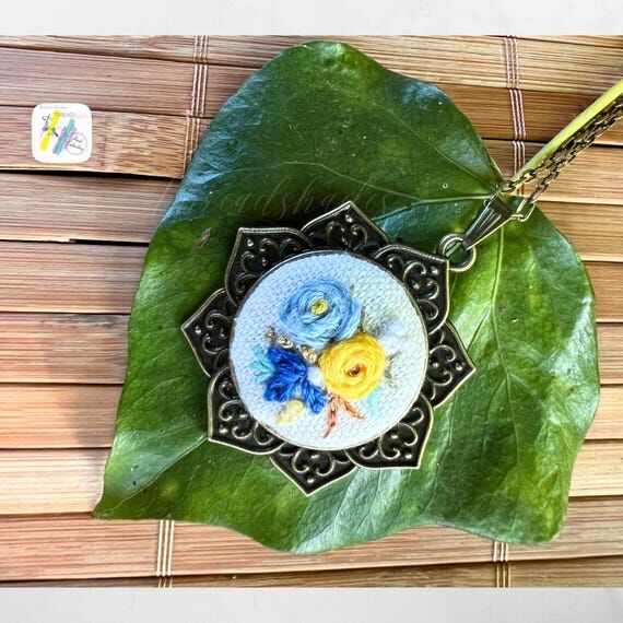 Embroidered Rose Necklace: Antique Bronze Flo...