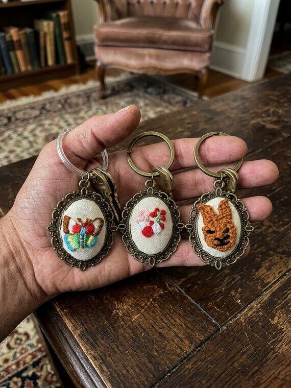 Handmade Embroidery Necklace & Keychain, Butt...