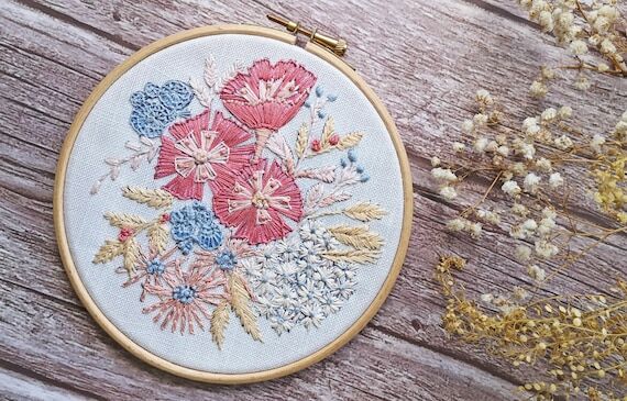 Peony flowers luxury hand embroidery craft ki...