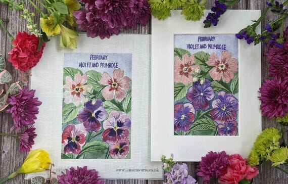 February Birth Flower Embroidery Pattern: Vio...