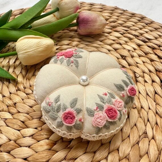 Hand Embroidered Pin Cushion | Round Pumpkin ...
