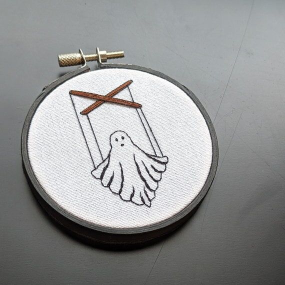 Handmade Embroidery Art- Little Ghost Puppet...
