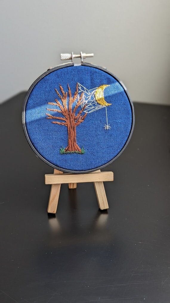 Handmade Embroidered Art- Web in a Tree...