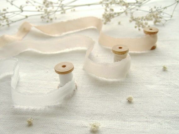 Raw silk ribbon, naturally dyed in neutral to...