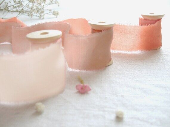 Pink silk ribbon plant dyed in blush pink / d...