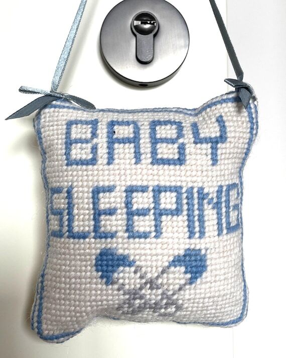 Cute Baby Sleeping Door Hanger, Handmade Embr...
