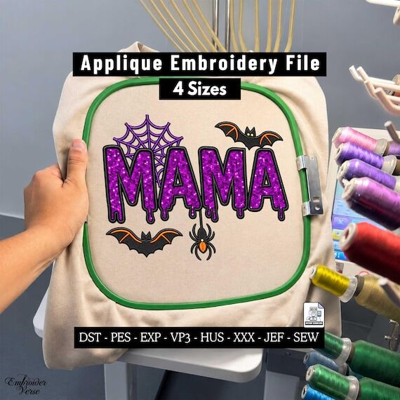 Halloween Mama Applique Embroidery Design, Sp...