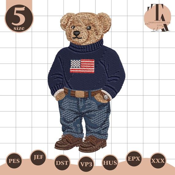 Bear USA Embroidery Design, American Flag Bea...
