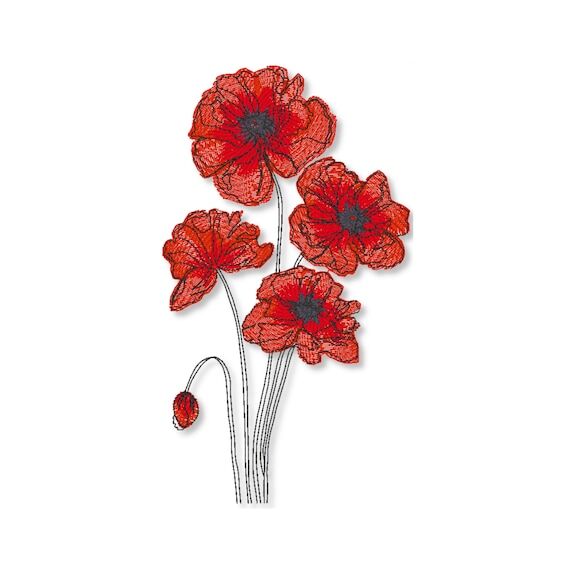 Poppies machine embroidery designs Floral cal...