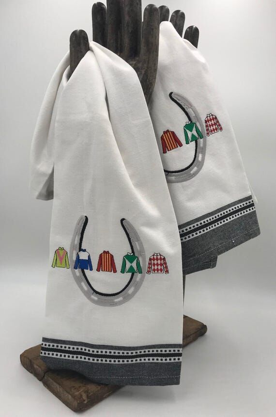 Embroidered Jockey Silks Towel: Horse Race De...