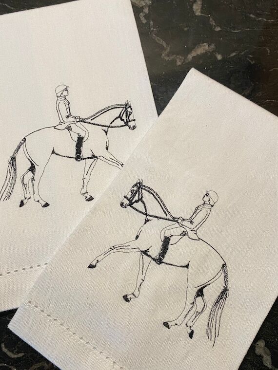Embroidered Horse Guest Towel: Linen Blend Dr...