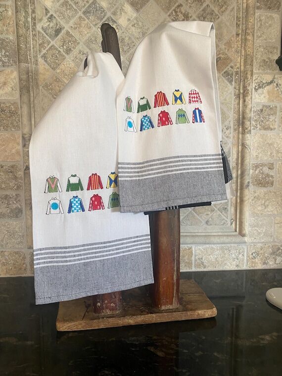 Embroidered Jockey Silks Towel, Horse Race De...