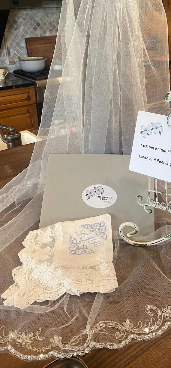 Monogrammed Linen & Lace Bridal Handkerchief...