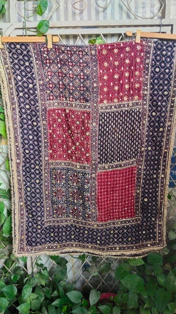 Traditional handmade Ajrak crepe silk dupatta...