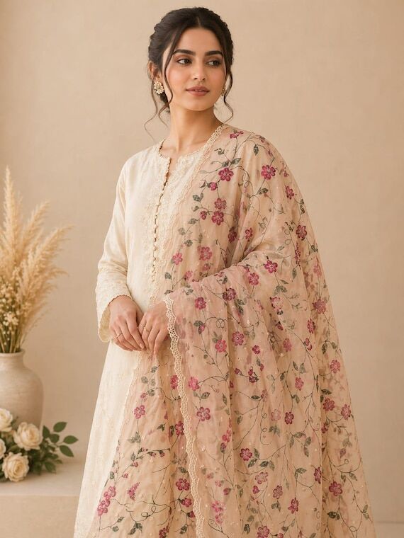 Unique Hand Painted Dupatta, Embellished with...