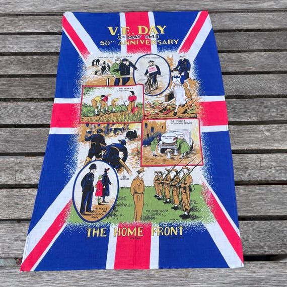 Vintage 50th Anniversary V.E. Day print tea t...