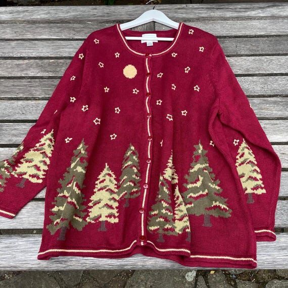 Vintage Ladies Christmas Tree Pattern Knit Ju...