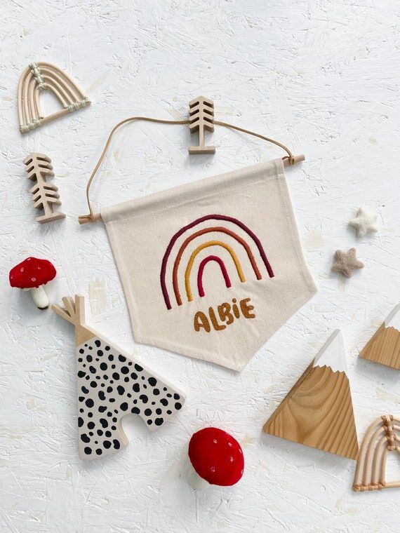 Personalised Name Embroidery Banner: Rainbow ...