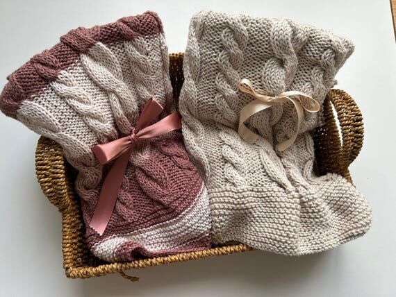 Hand-Knit 100% Cotton Baby Blanket, Personali...