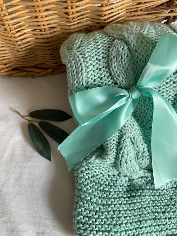 Hand Knit Cotton Baby Blanket, Personalized N...