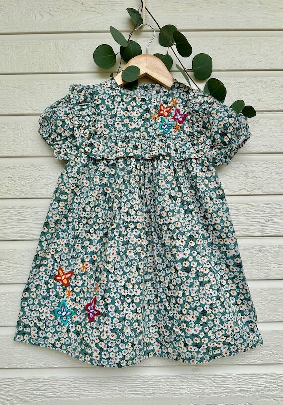 Handmade Girls Butterfly Dress | Floral Cotto...