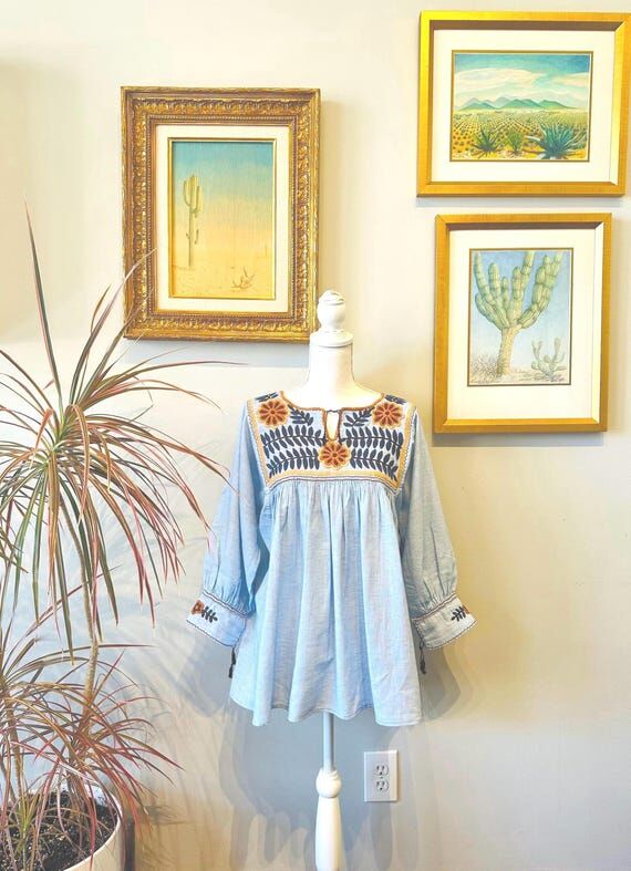 Authentic Mexican Hand Embroidered Blouse, Ar...