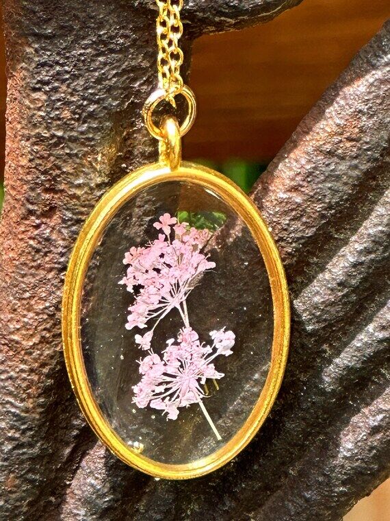 Handmade pressed Queen Annes Lace flower pend...