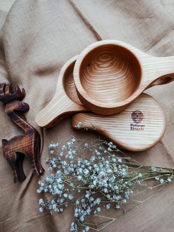 Ash Wood Juice Cups – Set of 5, natural woo...