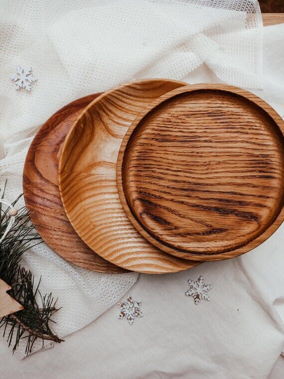 Oak Dessert Plates – Lightly Charred, set o...