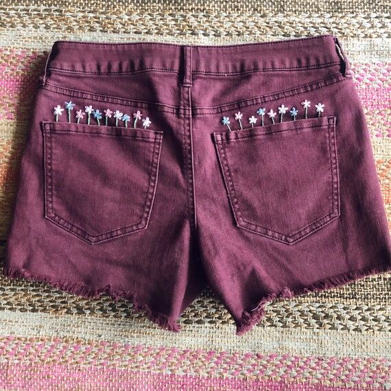 Hand-Embroidered Daises in Back Pockets - Pur...