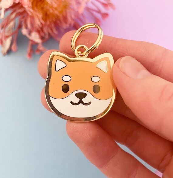 Pet Id Tag - Shiba Inu Cute Enamel Dog Tag - ...