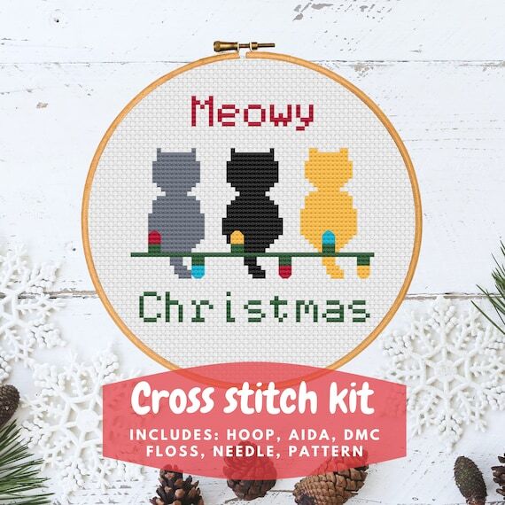 Christmas Cat Cross Stitch Kit: Meowy Christm...