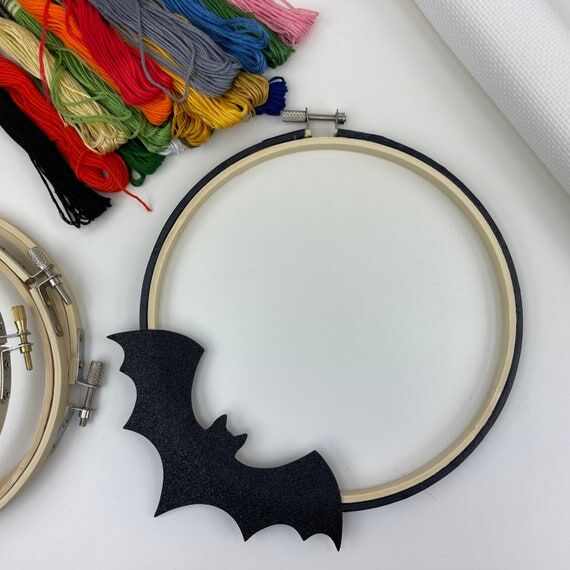 Black glitter bat decorative embroidery hoop...