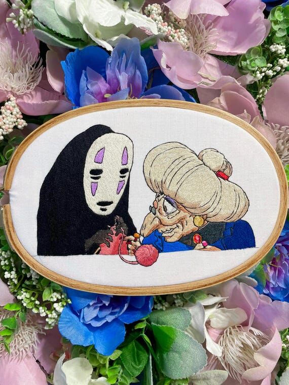 Hand Embroidered Anime Art: No Face Fiber Art...