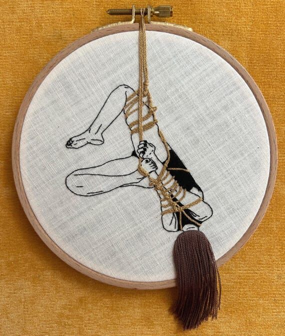 Handmade erotic embroidery hoop, shibari art,...