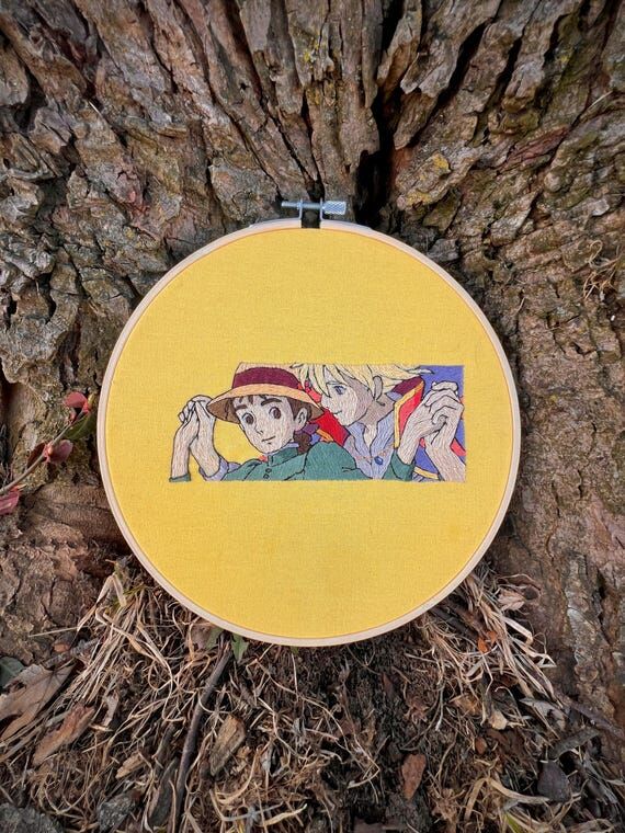 Howl and Sophie - Hand Embroidered Wall Art...