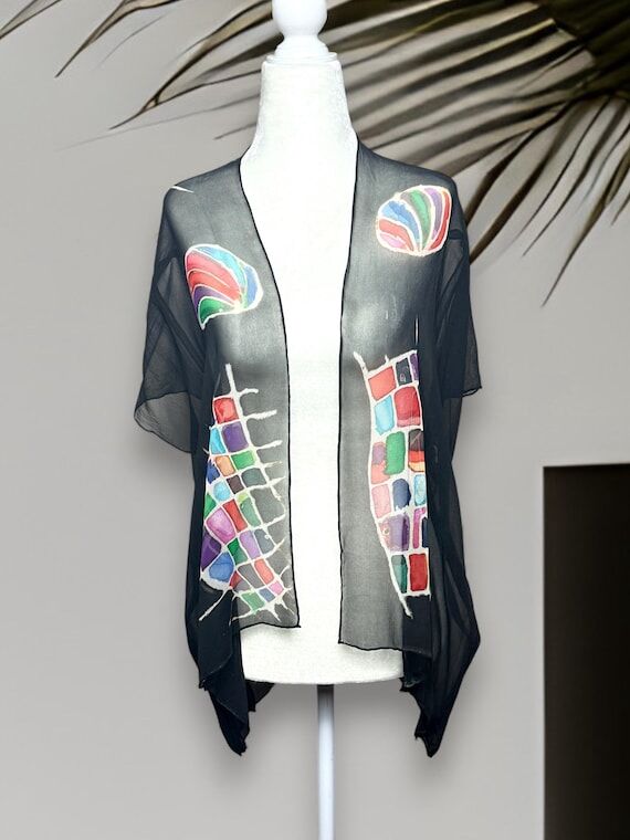Light Weight Silk Drape Jacket with Modern Ar...