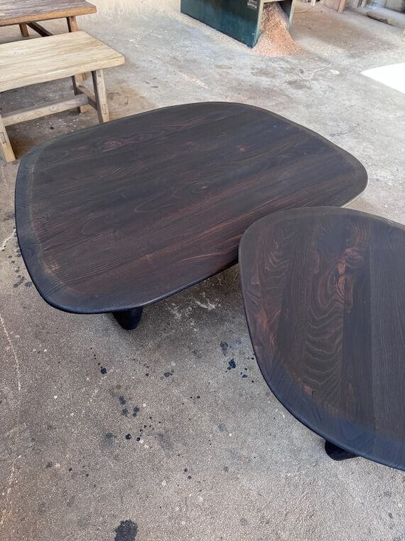 Solid Oak Wood Dark Brown Coffee Table Set ...