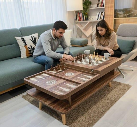 Convertible Game Coffee Table, Chess - Backga...